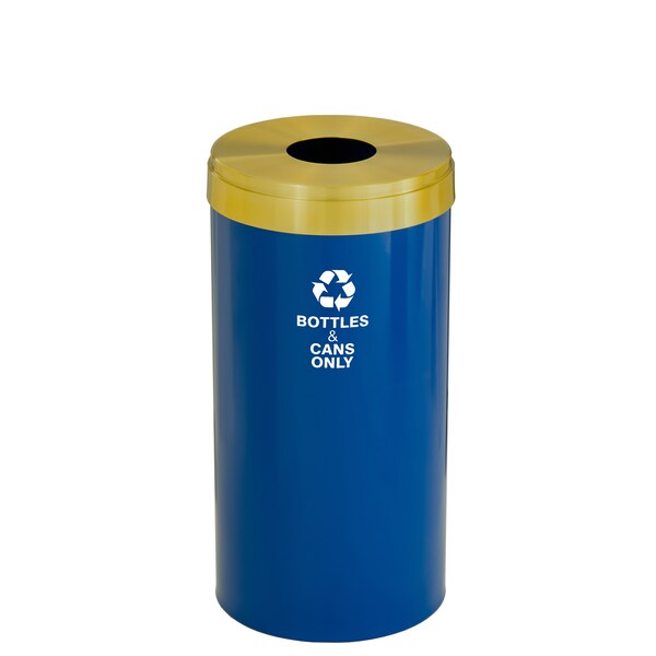 Glaro 16 gal Round Recycling Bin, Blue/Satin Brass B-1532BL-BE-B6 - main