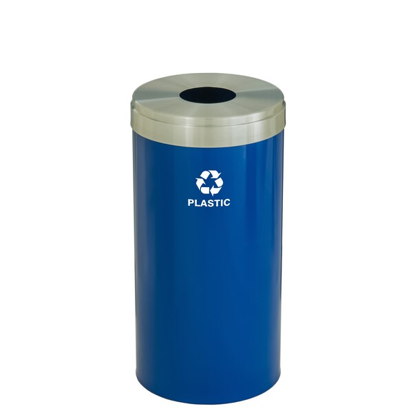 Glaro 16 gal Round Recycling Bin, Blue/Satin Aluminum B-1532BL-SA-B7 - main