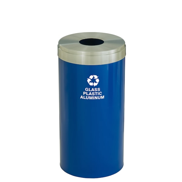 Glaro 16 gal Round Recycling Bin, Blue/Satin Aluminum B-1532BL-SA-B9 - main