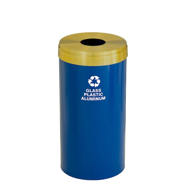 Glaro 23 gal Round Recycling Bin, Blue/Satin Brass B-1542BL-BE-B9 - main