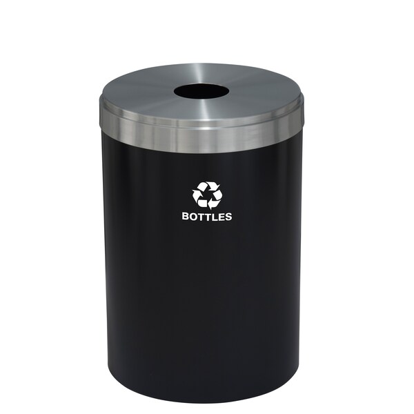 Glaro 33 gal Round Recycling Bin, Satin Black/Satin Aluminum B-2032BK-SA-B3 - main