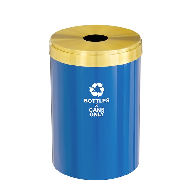 Glaro 33 gal Round Recycling Bin, Blue/Satin Brass B-2032BL-BE-B6 - main