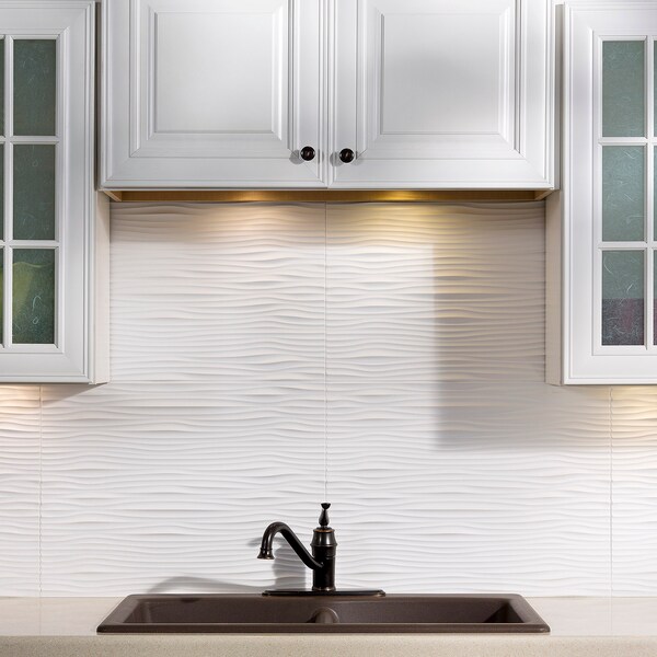 Fasade Fasade 18in x 24in Waves Matte White Backsplash Panel 5pk PB6501 - main