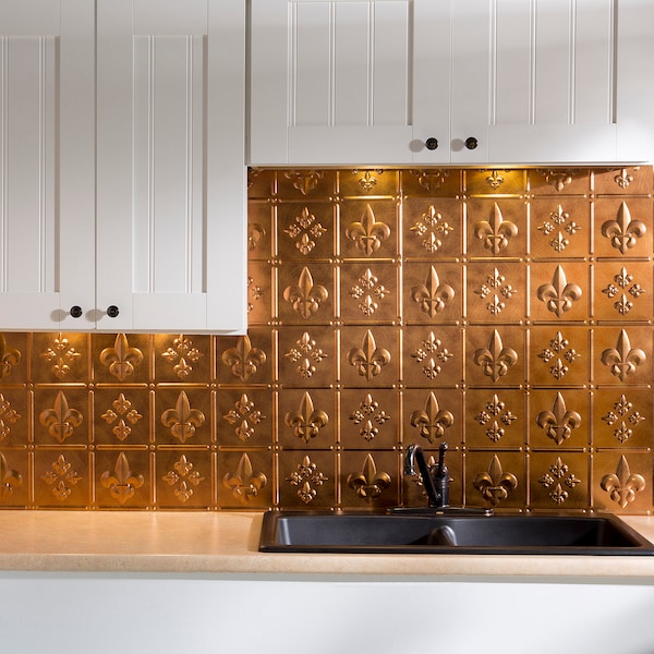 Fasade Fasade 18in x 24in Fleur-de-lis Antique Bronze Backsplash Panel 5pk PB6631 - main