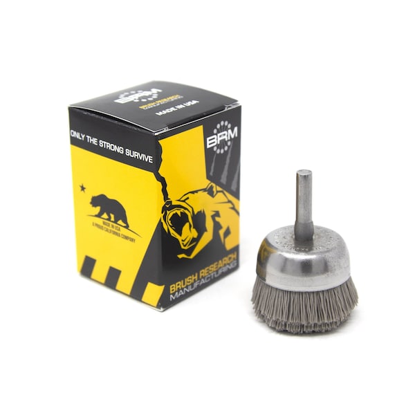 Brush Research BNH16AY320AO 1.750" Small Dia. Cup Brush, 320 Grit Aluminum Oxide, .250" Shank Dia., .500" Trim BNH16AY320AO - main