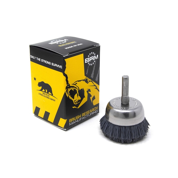 Brush Research BNH16AY320SC 1.750" Small Dia. Cup Brush, 320 Grit Silicon Carbide, .250" Shank Dia., .500" Trim BNH16AY320SC - main
