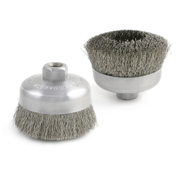 Brush Research BUC314 Wire Cup Brush 3" Diameter, 1" Trim Length, 5/8-11 Arbor Hole, .014 Hi-Temp Carbon Steel BUC314 - main