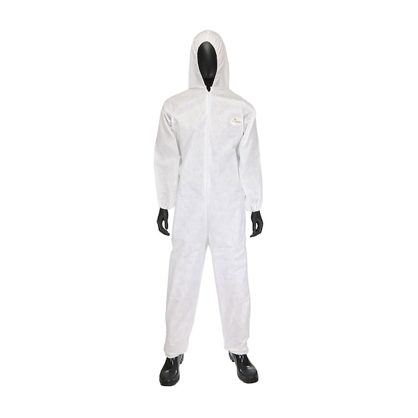 Posi-Wear M3 Disposable Coverallss, Hooded, 2XL, SMMMS, Elastic Wrist, Elastic Ankle, Serged Seam, White, 25 PK C3806/XXL - main