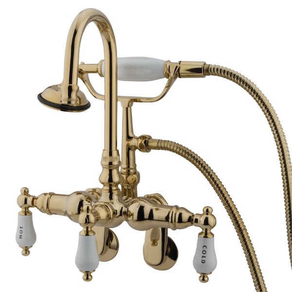 Kingston Brass Wall-Mount Clawfoot Tub Faucet, Standard, 3-3/8" to 9", 2, Tub Wall Mount, Polished Brass CC303T2 - main