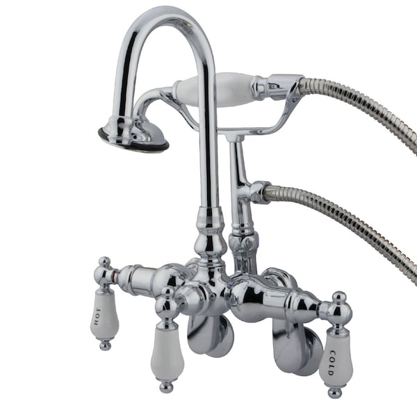 Kingston Brass Wall-Mount Clawfoot Tub Faucet, Standard, 3-3/8" to 9", 2, Tub Wall Mount, Polished Chrome CC304T1 - main