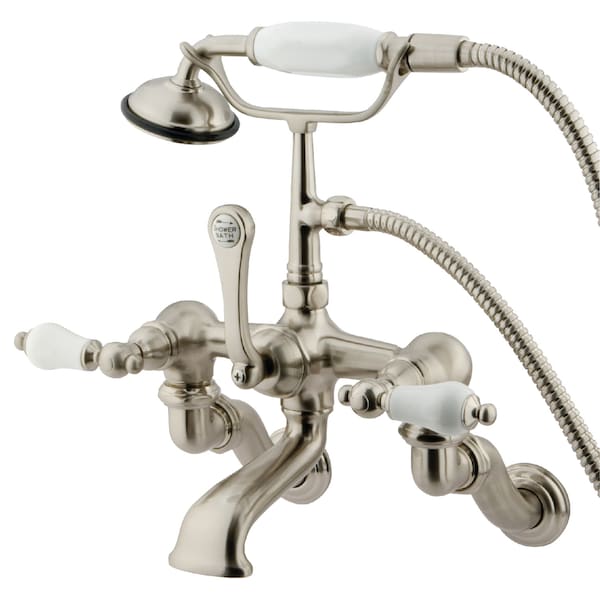 Kingston Brass Wall-Mount Clawfoot Tub Faucet, Brushed Nickel, Tub Wall Mount CC459T8 - main