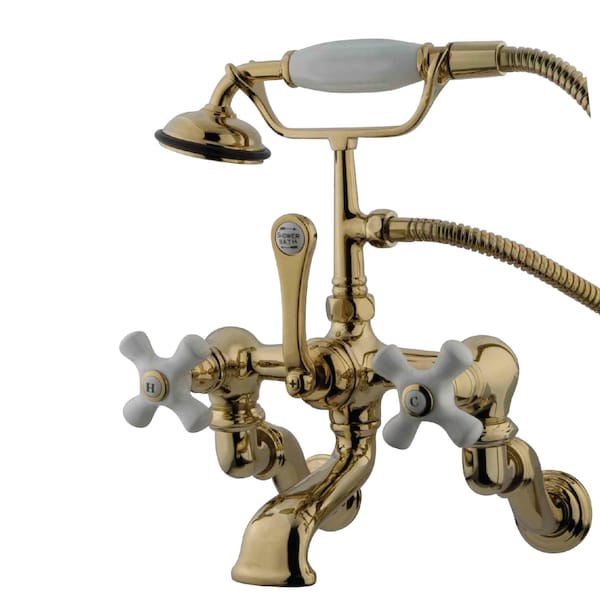 Kingston Brass Wall-Mount Clawfoot Tub Faucet, Polished Brass, Tub Wall Mount CC465T2 - main