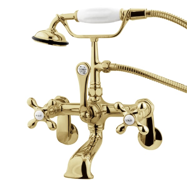 Kingston Brass Wall-Mount Clawfoot Tub Faucet, Polished Brass, Tub Wall Mount CC57T2 - main