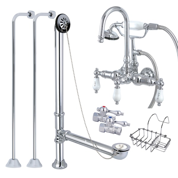 Kingston Brass Clawfoot Tub Faucet Packages, Standard, 3-3/8", 2, Tub Wall Mount, Polished Chrome CCK10T1SS-SB - main