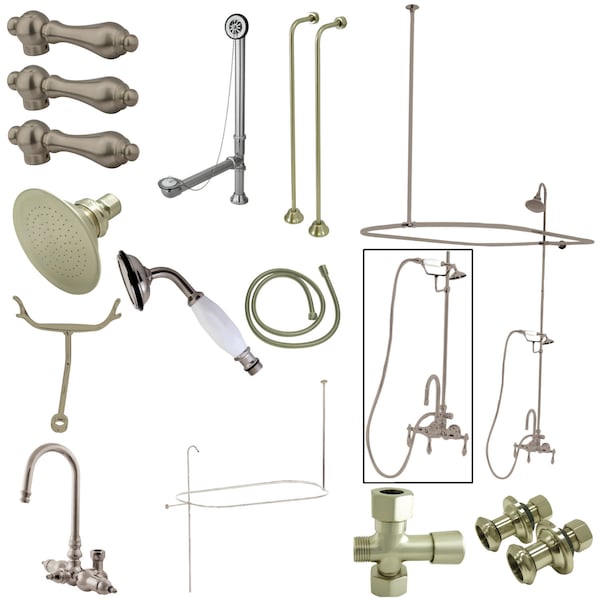 Kingston Brass Clawfoot Tub Faucet Packages, Standard, 3-3/8", 2, Tub Wall Mount, Brushed Nickel CCK2148AL - main