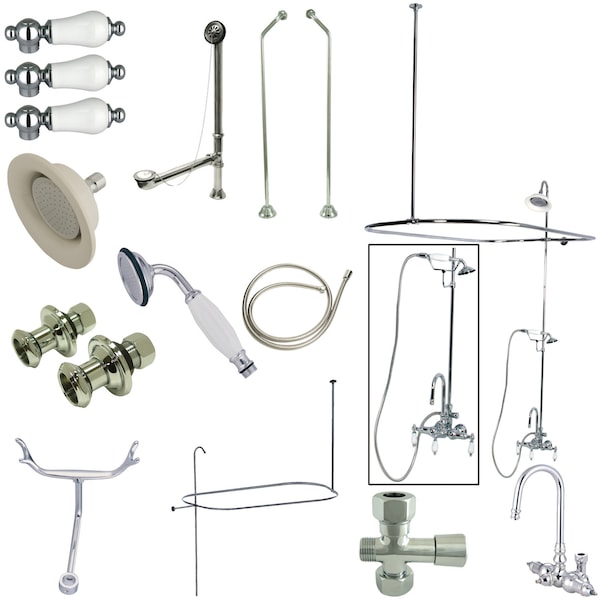Kingston Brass Clawfoot Tub Faucet Packages, Standard, 3-3/8", 2, Tub Wall Mount, Polished Chrome CCK2181PL - main