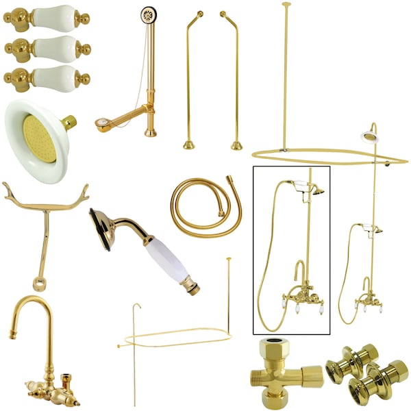 Kingston Brass Clawfoot Tub Faucet Packages, Standard, 3-3/8", 2, Tub Wall Mount, Polished Brass CCK2182PL - main