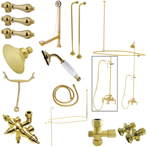 Kingston Brass Clawfoot Tub Faucet Packages, Standard, 3-3/8", 2, Tub Wall Mount, Polished Brass CCK3142AL - main