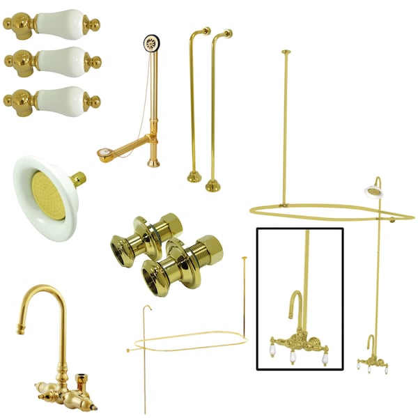 Kingston Brass Clawfoot Tub Faucet Packages, Polished Brass, Tub Wall Mount CCK4142PL - main