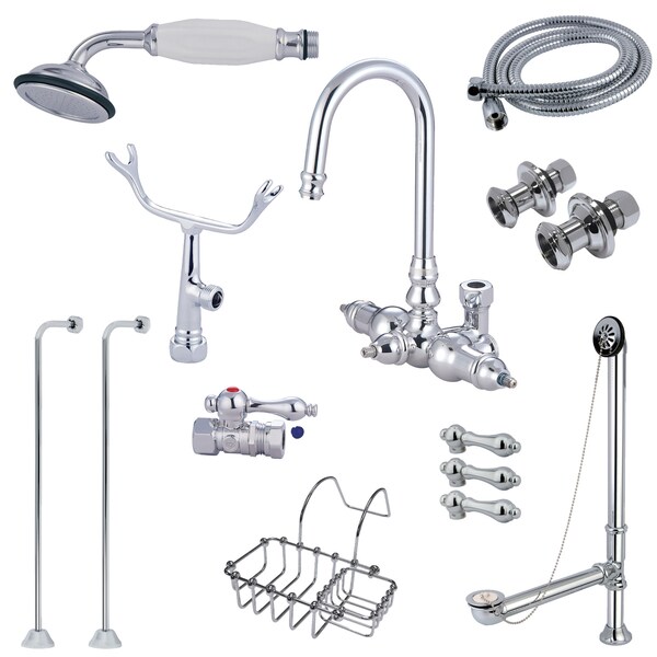 Kingston Brass Clawfoot Tub Faucet Packages, Standard, 3-3/8", 2, Tub Wall Mount, Polished Chrome CCK8T1SS-SB - main