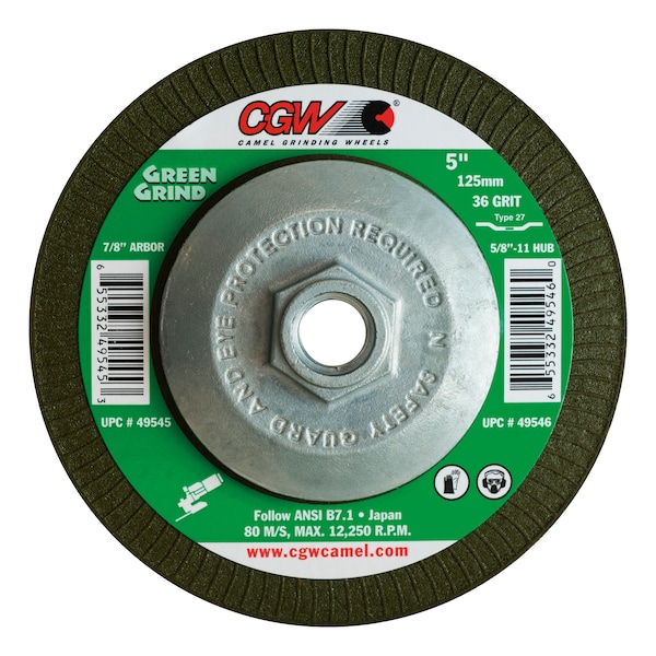 Cgw Abrasives Depressed Ctr Whl, 4.5x5/32x5/8-11, 36GT27 49544 - main