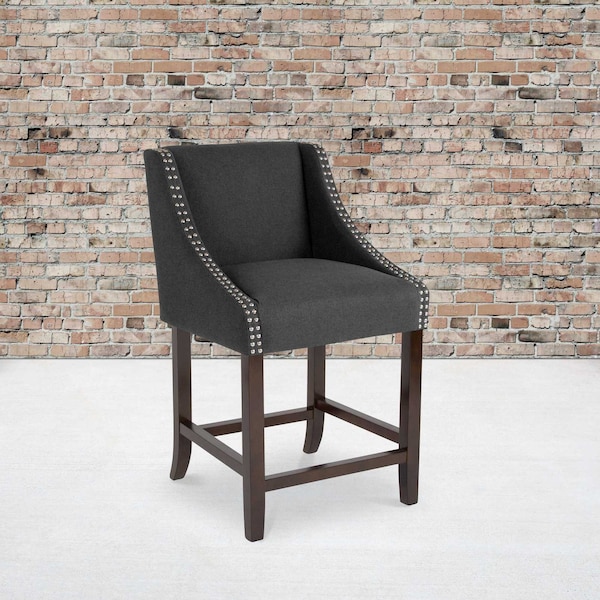 Flash Furniture Carmel Series Blck Fabric/Wood Stool, 24" CH-182020-24-BK-F-GG - main