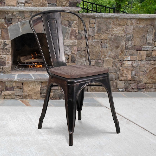 Flash Furniture Antique Gold Metal Chair, Black CH-31230-BQ-WD-GG - main