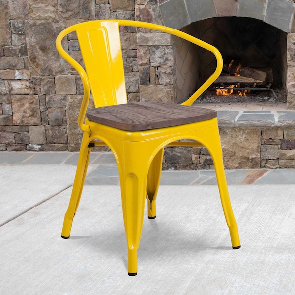 Flash Furniture Metal Chair with Arms, Yellow CH-31270-YL-WD-GG - main