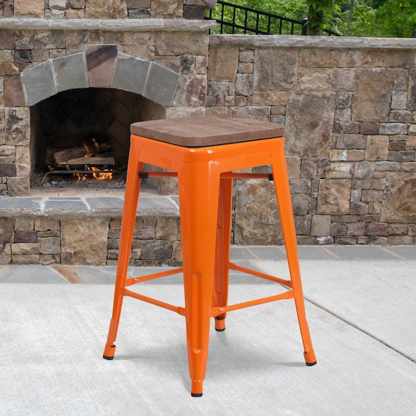 Flash Furniture Metal Counter Stool, 24", Orange, Weight Capacity: 500 lb. CH-31320-24-OR-WD-GG - main