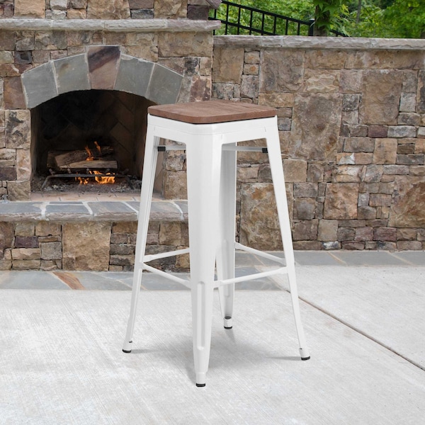 Flash Furniture 30" White Metal Barstool, Seat Material: Wood CH-31320-30-WH-WD-GG - main