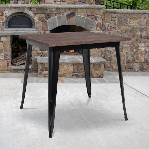 Flash Furniture Square Square Black Metal Indoor Table with Wal, 31.5" W, 31.5" L, 30.5" H, Wood, Wood Grain CH-51040-29M1-BK-GG - main