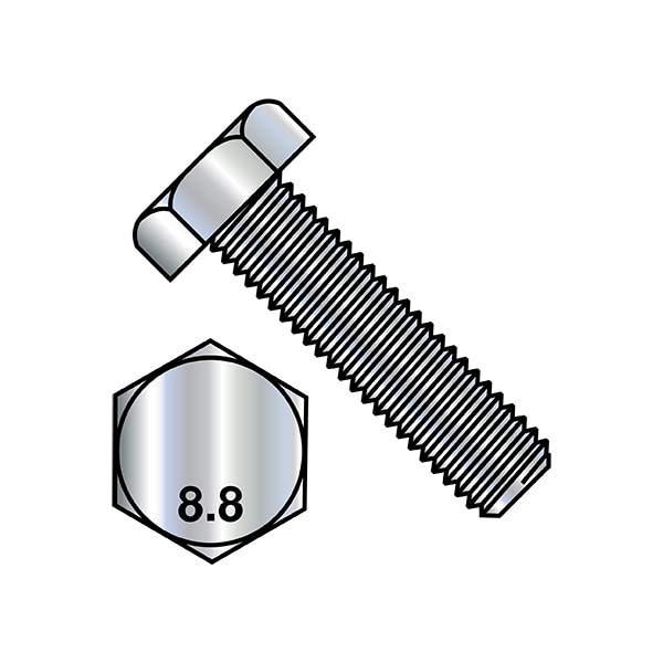 Zoro Select Class 8.8, M8-0.25 Hex Head Cap Screw, Zinc