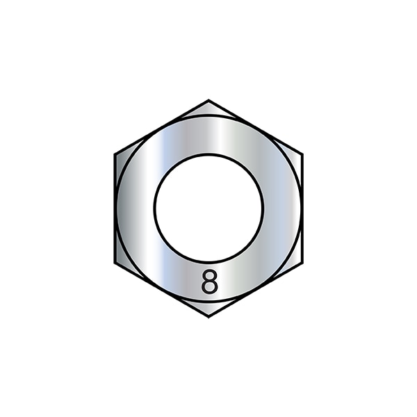 Zoro Select Hex Nut, M6-1.00, Steel, Grade 8, Zinc Plated, 5000 PK M6D934-8 - main