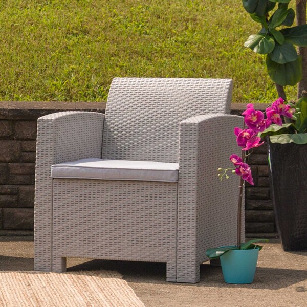 Flash Furniture Lt Gray Rattan Chair w/All-Weather Lt Gray Cushion DAD-SF2-1-GG - main