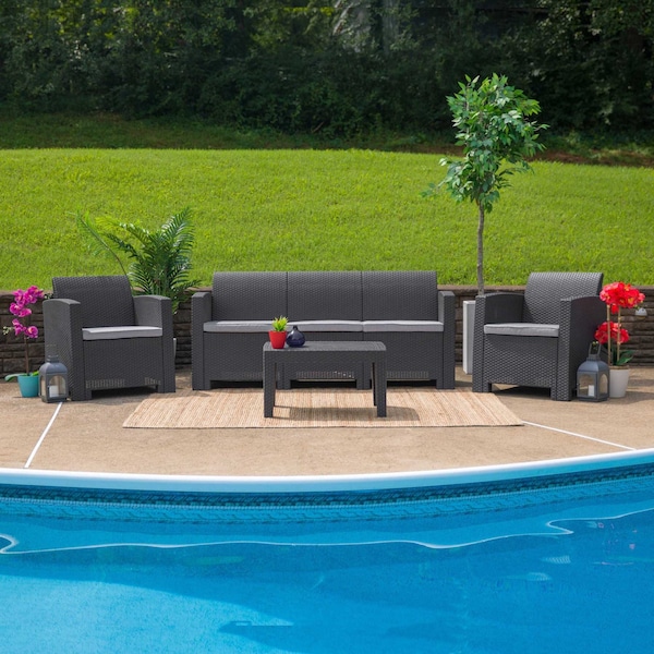 Flash Furniture Seneca Dark Gray Faux Rattan Coffee Table DAD-SF2-T-DKGY-GG - main
