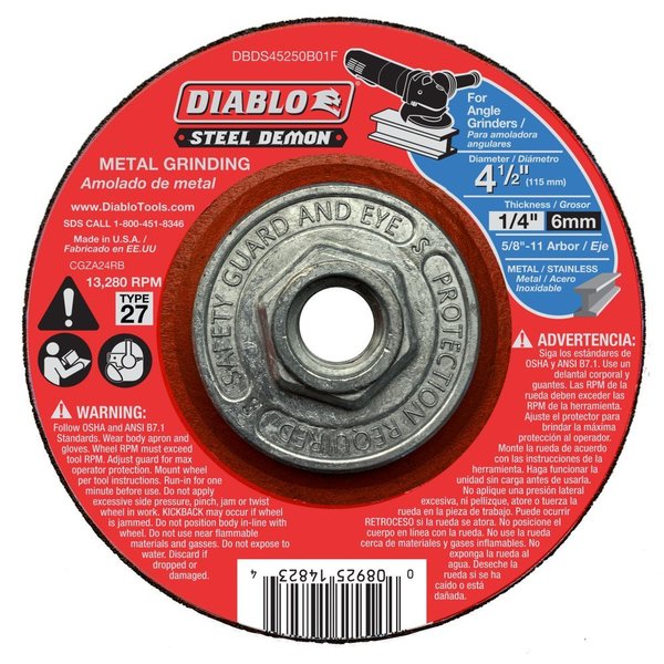 Diablo Steel Demon 4-1/2" Type 27 HUB Metal DBDS45250B01F