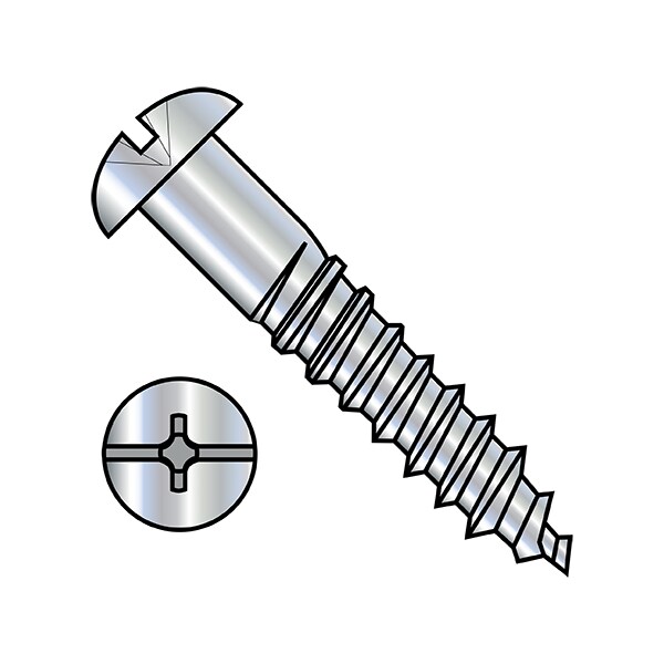 Zoro Select Wood Screw, #14, 1-1/2 in, Zinc Plated Steel Round Head Combination Phillips/Slotted Drive, 1000 PK 1424DCR - main