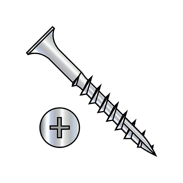 Zoro Select Wood Screw, #6, 1-1/4 in, Zinc Plated Carbon Steel Flat Head Phillips Drive, 7000 PK 0620DPF17NN - main
