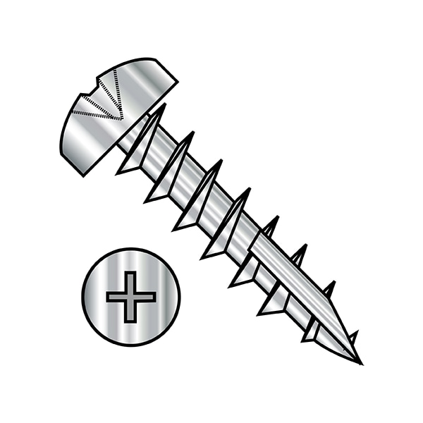 Zoro Select Thread Cutting Screw, #8-11 x 1 in, Plain Steel Pan Head Phillips Drive, 1500 PK 0816DPP17188 - main