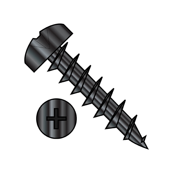 Zoro Select Wood Screw, #8, 5/8 in, Black Oxide Steel Pan Head Phillips Drive, 9000 PK 0810DPPDB - main