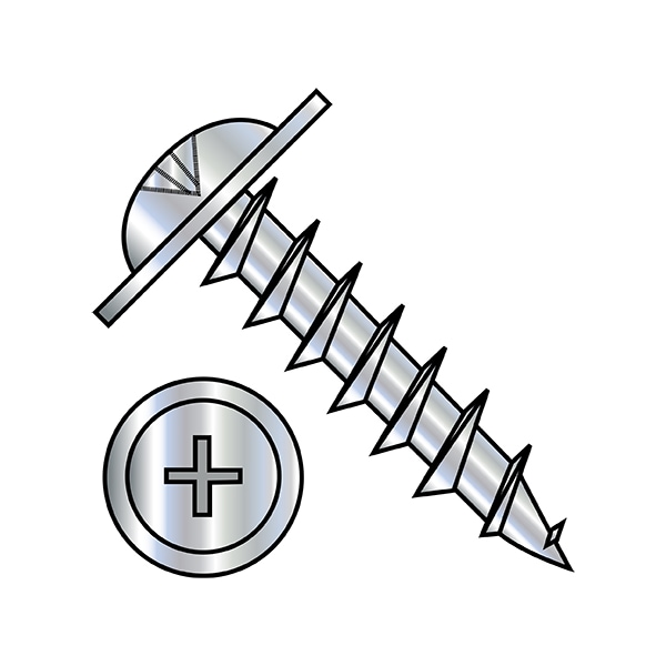 Zoro Select Wood Screw, #8, 1 in, Zinc Plated Steel Flange Round Head Phillips Drive, 7000 PK 0816DPRWD10 - main