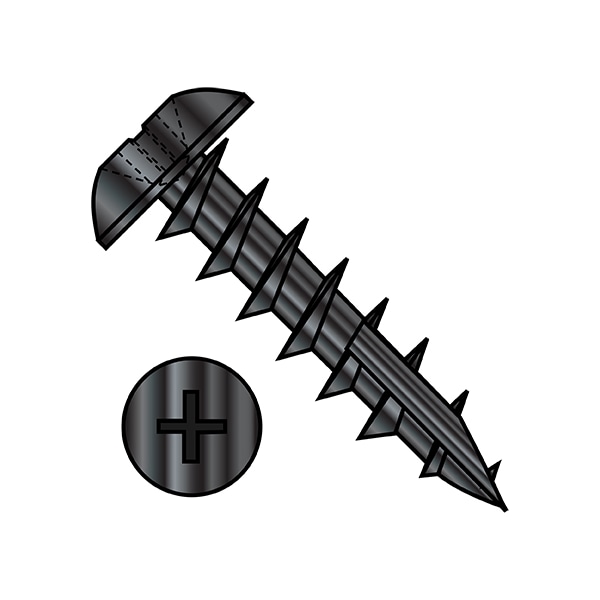 Zoro Select Wood Screw, #6, 1/2 in, Black Oxide Steel Truss Head Phillips Drive, 10000 PK 0608DPT17DB - main
