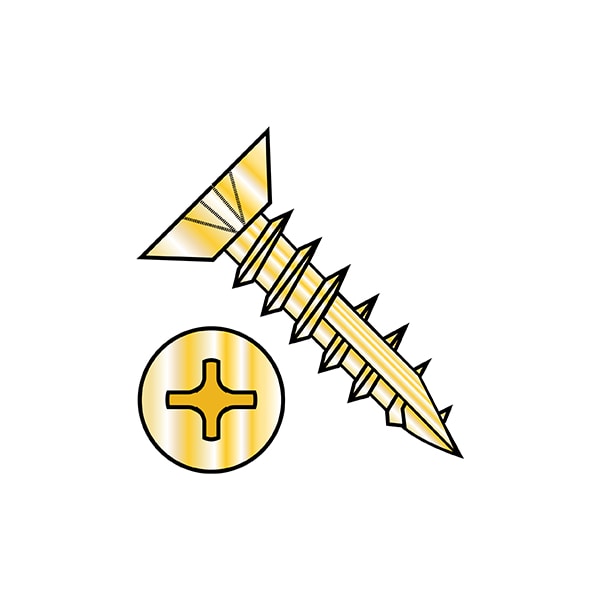 Zoro Select Wood Screw, #6, 1/2 in, Plain Brass Flat Head Phillips Drive, 10000 PK 0608DPU17DBB - main
