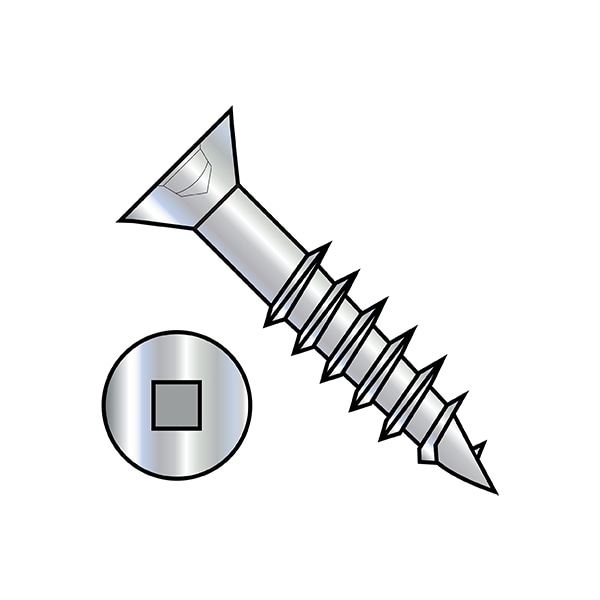 Zoro Select Wood Screw, #8, 2 in, Zinc Plated Steel Flat Head Square Drive, 3500 PK 0832DQFD - main