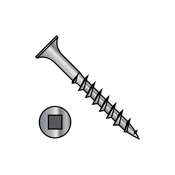 Zoro Select Deck Screw, #9 x 3 in, Steel, Flat Head, Square Drive