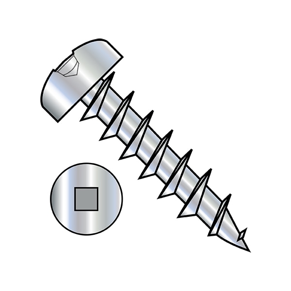 Zoro Select Wood Screw, #10, 1 in, Zinc Plated Steel Pan Head Square Drive, 6000 PK 1016DQPD - main