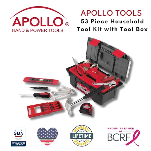 Apollo Tools 53 Piece Household Tool Kit with Tool Box DT9773 | Zoro