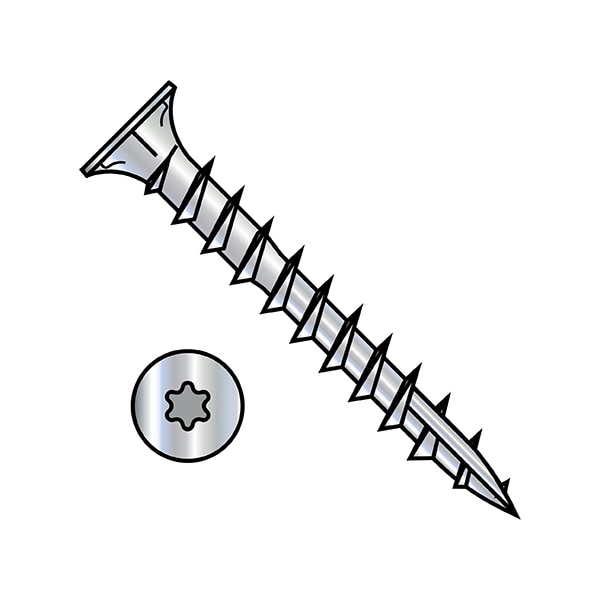 Zoro Select Wood Screw, #8, 3/4 in, Zinc Plated Steel Flat Head Torx Drive, 10000 PK 0812DTF17D - main