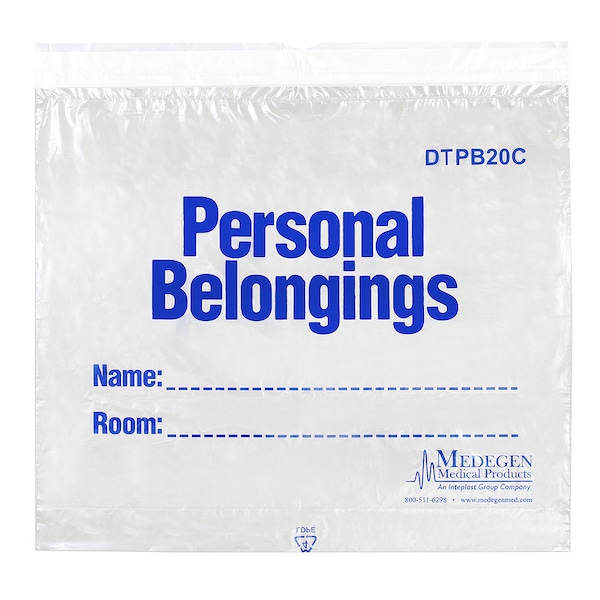 Medegen Medical Products Patient Blngng Bag, 20x18x3", Clr/Bl, PK250 DTPB20C - main