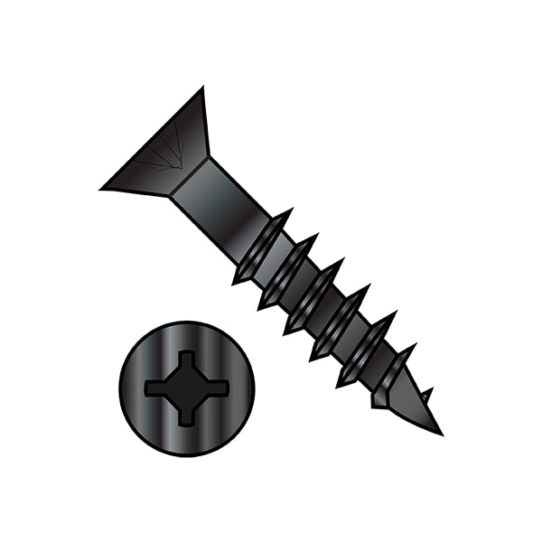 Zoro Select Wood Screw, #6, 1-1/4 in, Black Steel Flat Head Phillips Drive, 9000 PK 0620DXFDB - main